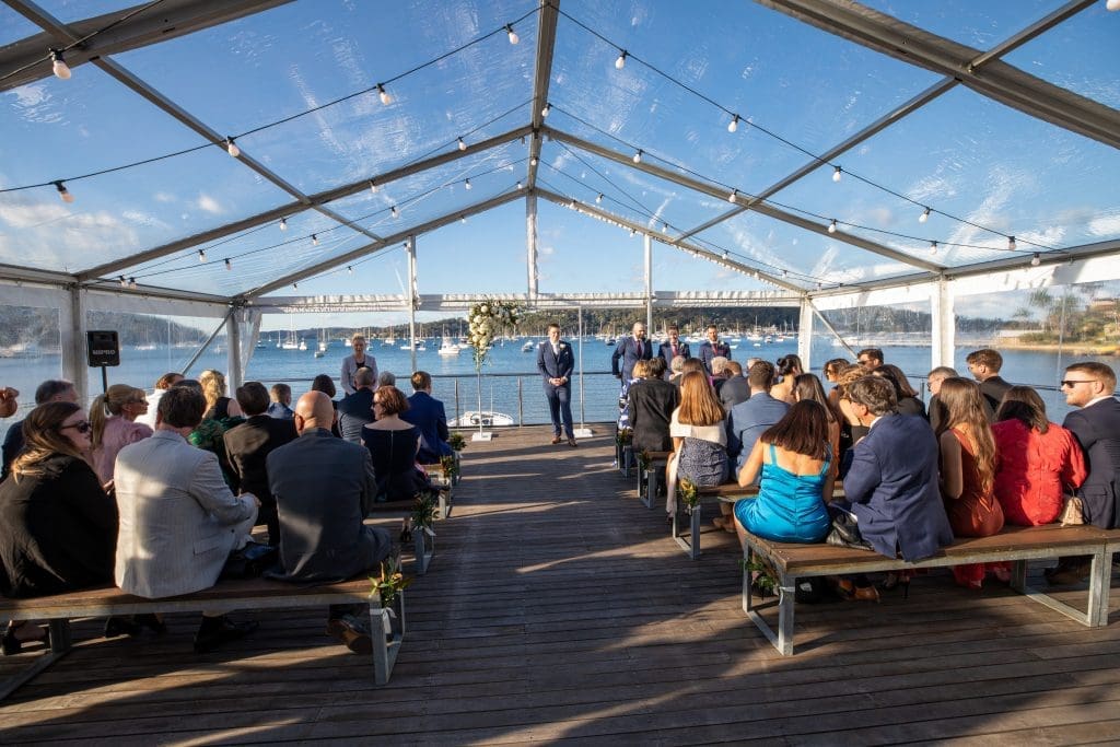 Wedding ceremony with marquee and Sydney wedding catering by Boardwalk Catering
