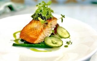 Sustainable salmon dish by Boardwalk Catering for sustainable corporate catering