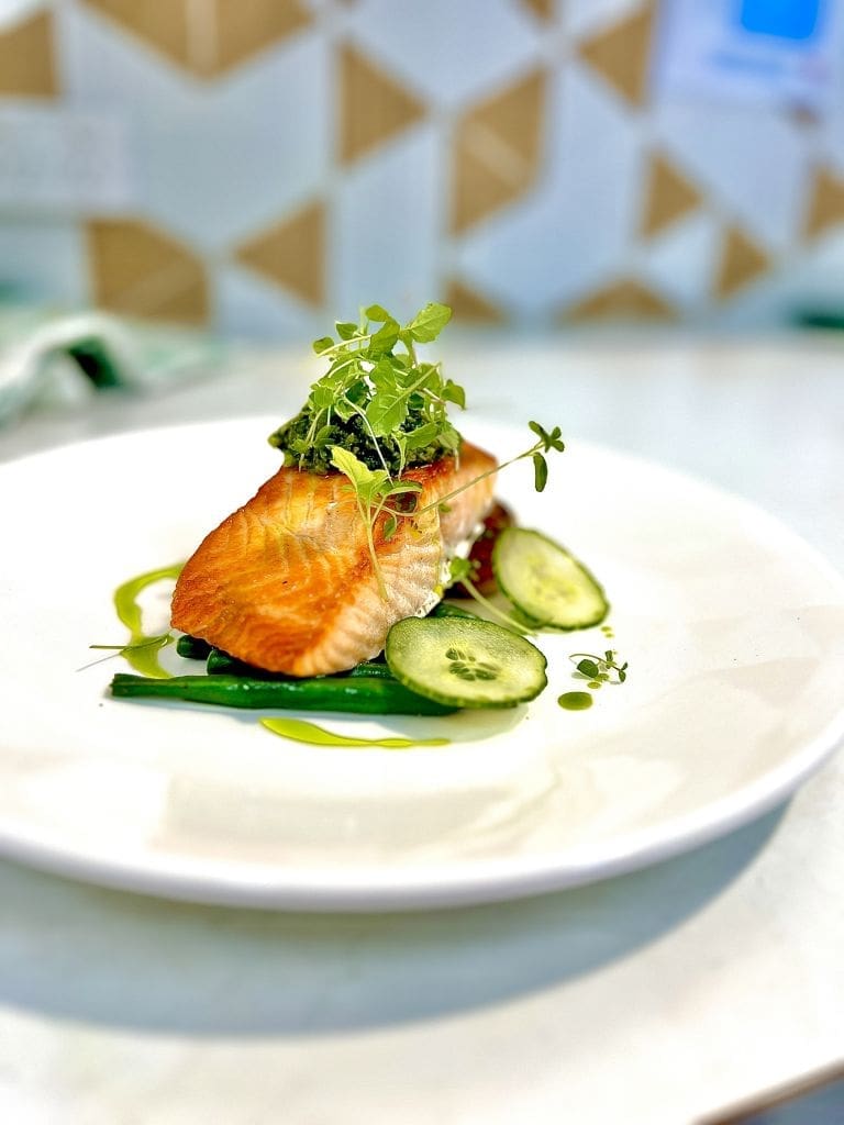 Sustainable salmon dish by Boardwalk Catering for sustainable corporate catering