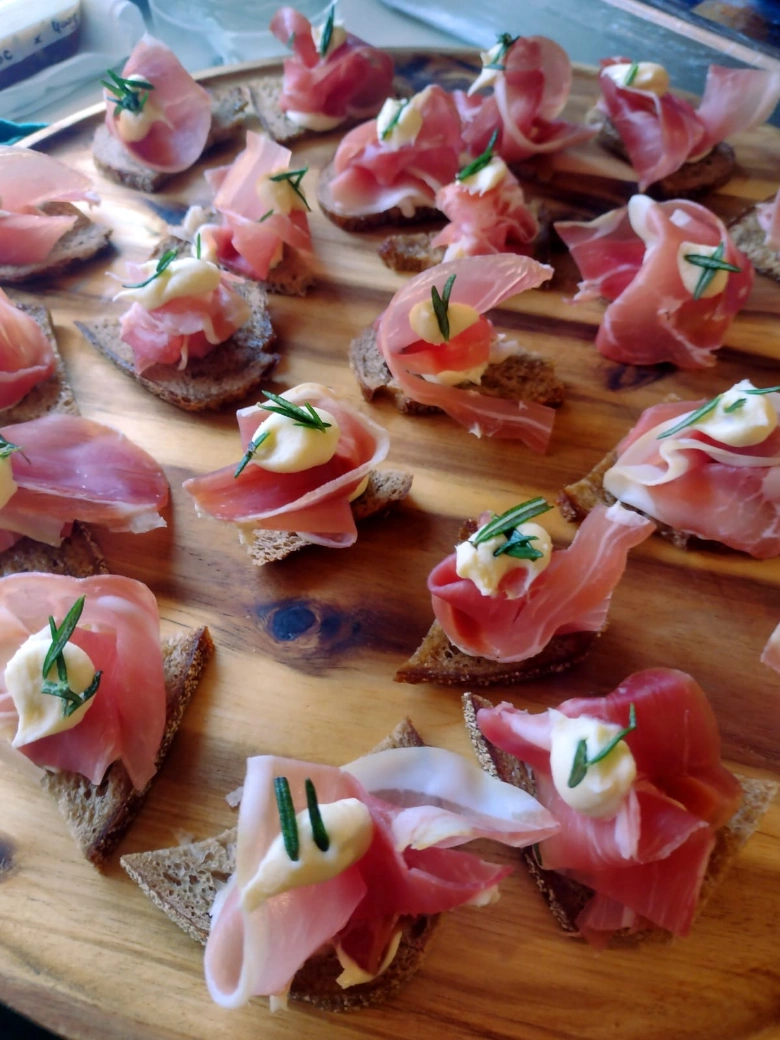 Rye Caraway Tostada; father's catering; canapés; caterer; catering for father's day